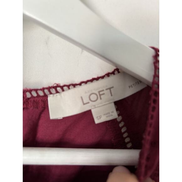 LOFT Ann Taylor Dress Small Petite Burgundy Mini Sleeveless Embroidered Boho - Picture 4 of 11